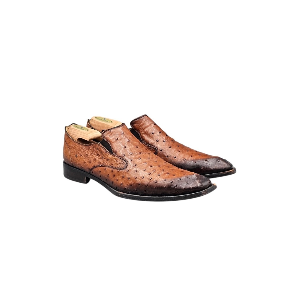 Mezlan Platinum Men's Size 10.5 M EUC Brown Ostrich Leather Loafers W Shoe Trees